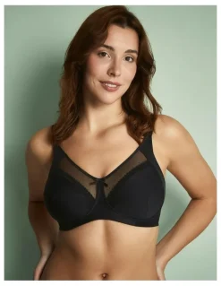 Royce Lingerie Charlotte Cotton-Lined Full Bust Wirefree Support Bra in Black
