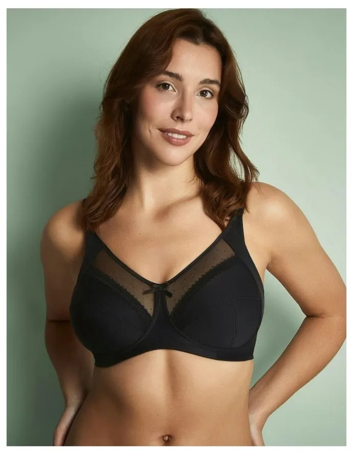 Royce Lingerie Charlotte Cotton-Lined Full Bust Wirefree Support Bra in Black