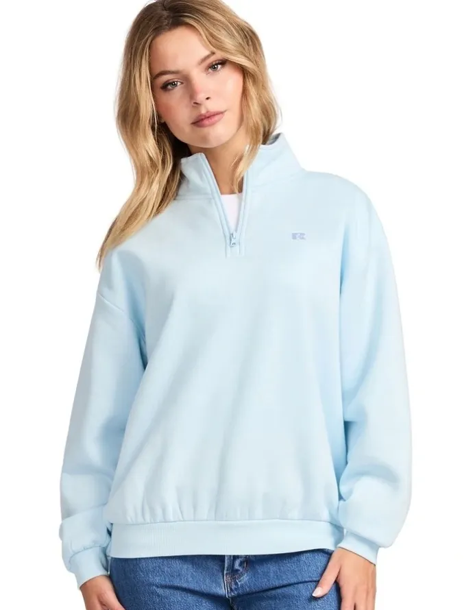 Russell Athletic R Logo Women's Quarter Zip - Blue Breeze