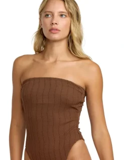 RVCA Chevy Grooves Bandeau One Piece Swimsuit in Chocolate