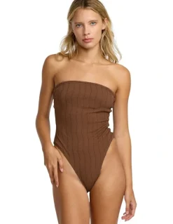 RVCA Chevy Grooves Bandeau One Piece Swimsuit in Chocolate