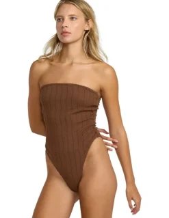 RVCA Chevy Grooves Bandeau One Piece Swimsuit in Chocolate