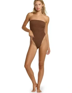 RVCA Chevy Grooves Bandeau One Piece Swimsuit in Chocolate