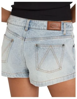 RVCA Lisha Denim Shorts in Bleached Indigo