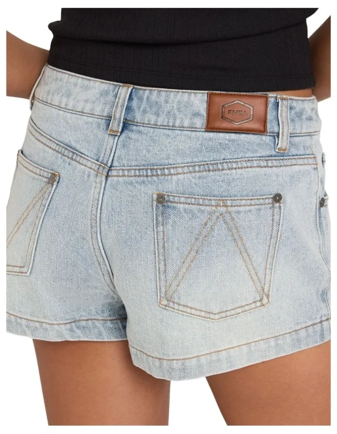 RVCA Lisha Denim Shorts in Bleached Indigo