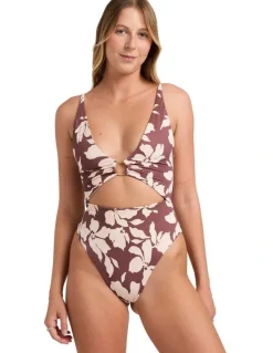 RVCA Something Else One Piece Swimsuit in Terra Brown