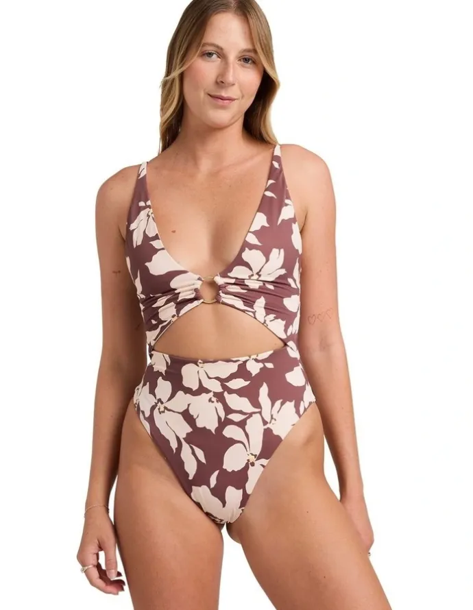 RVCA Something Else One Piece Swimsuit in Terra Brown