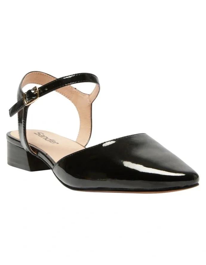 Sandler Amity Flat Leather Shoes in Black Patent