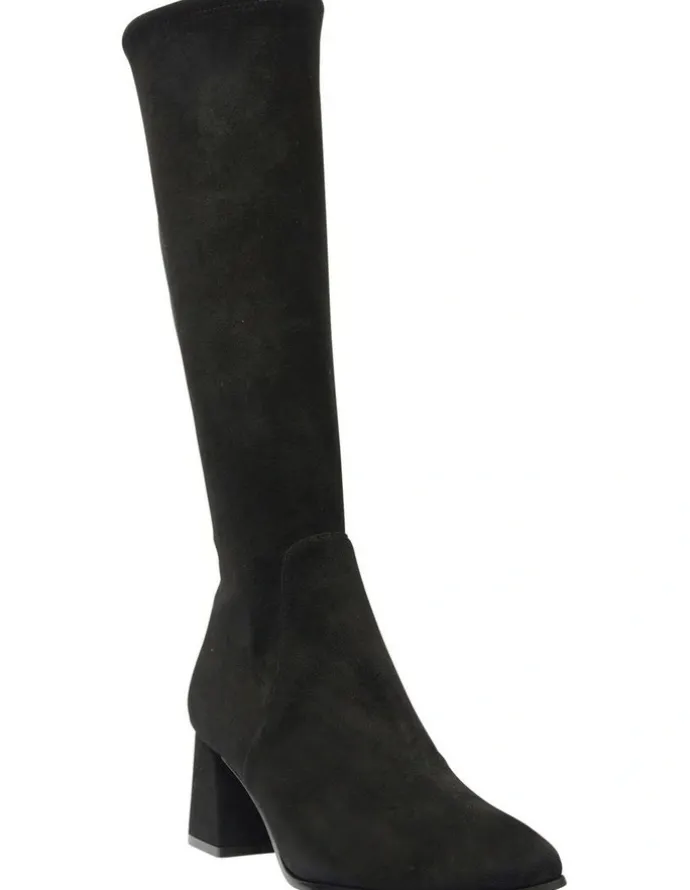 Sandler Heritage Knee Boots in Black Suede Stretch