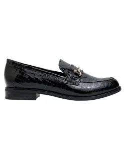 Sandler Paragon Flat Shoes in Black Patent Croc Leather
