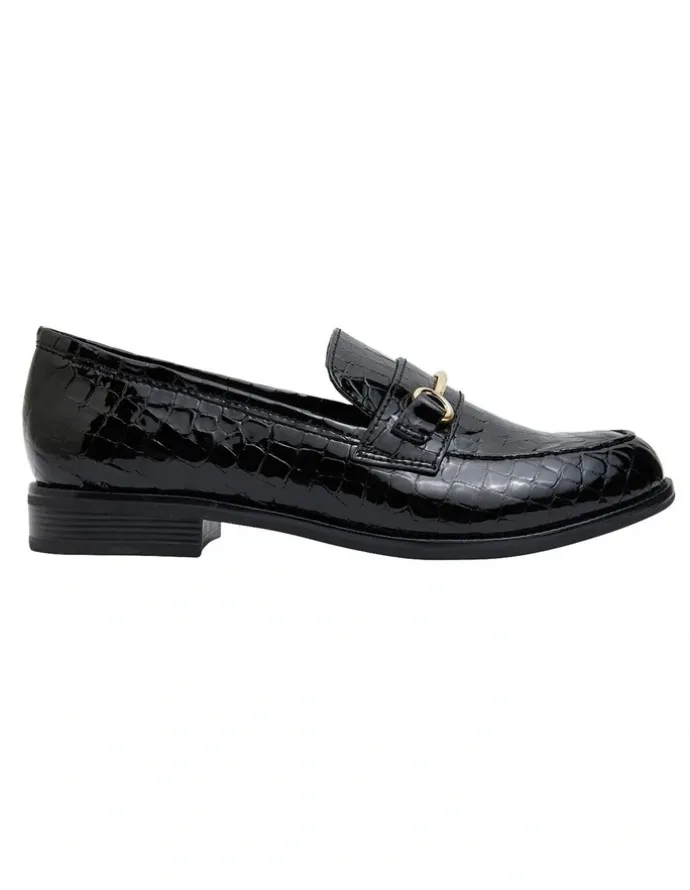 Sandler Paragon Flat Shoes in Black Patent Croc Leather