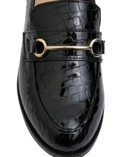 Sandler Paragon Flat Shoes in Black Patent Croc Leather