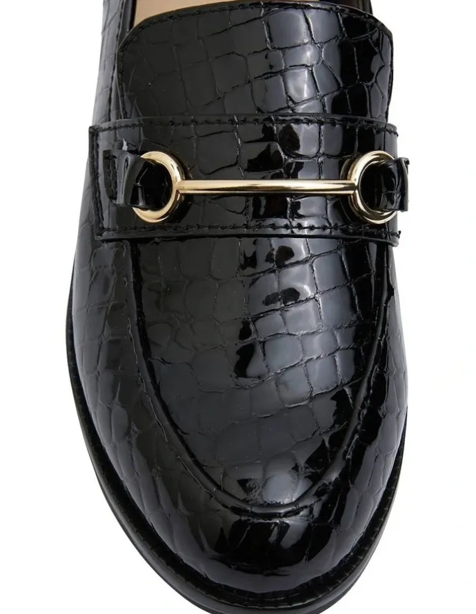 Sandler Paragon Flat Shoes in Black Patent Croc Leather