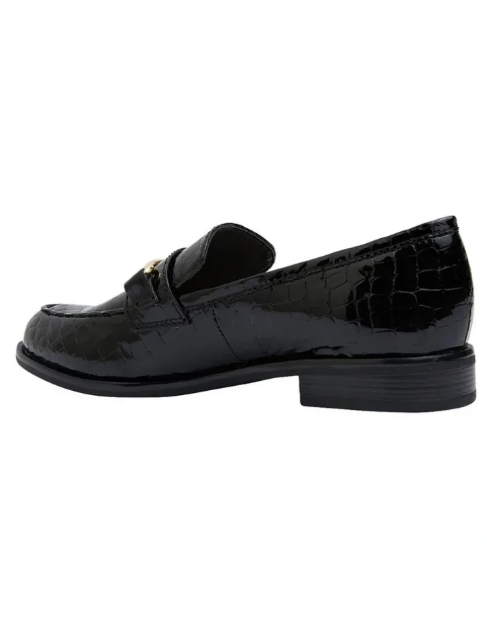 Sandler Paragon Flat Shoes in Black Patent Croc Leather