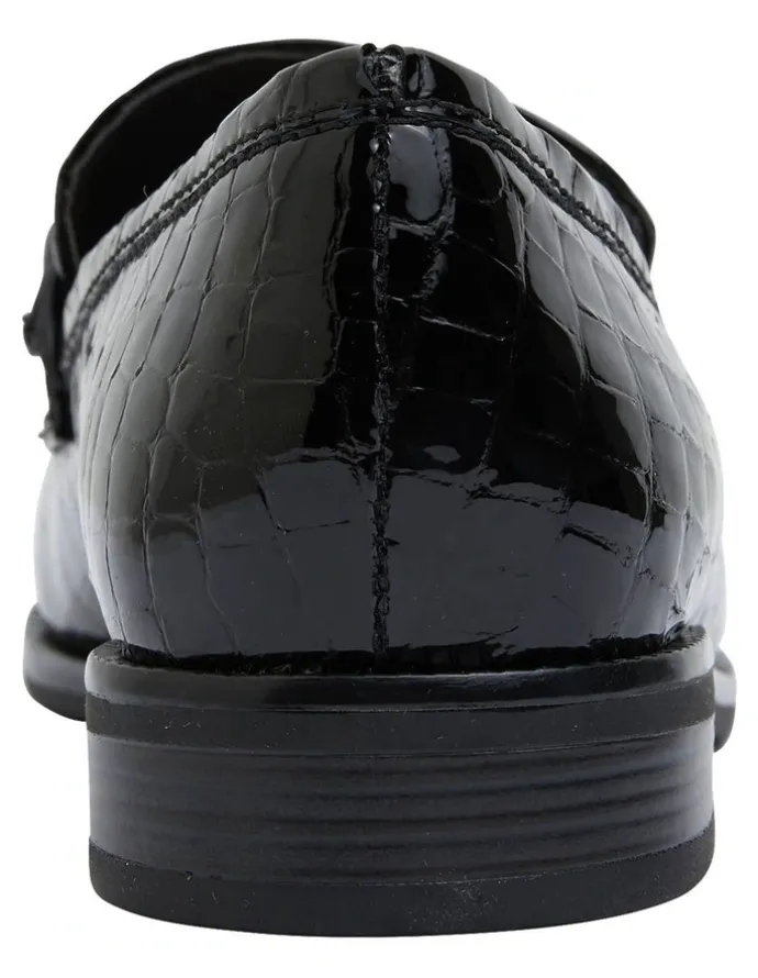 Sandler Paragon Flat Shoes in Black Patent Croc Leather