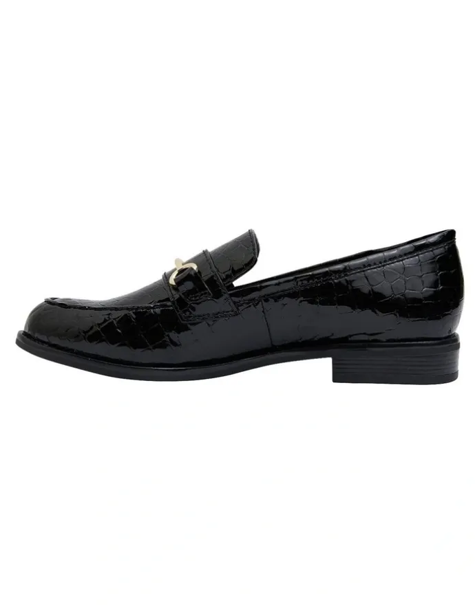 Sandler Paragon Flat Shoes in Black Patent Croc Leather