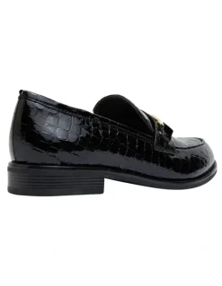 Sandler Paragon Flat Shoes in Black Patent Croc Leather