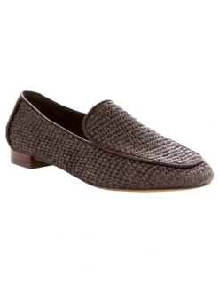 Sandler Saxon Flat Shoes in Chocolate Raffia