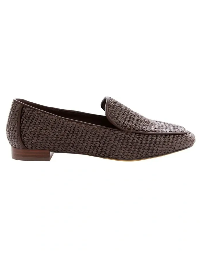 Sandler Saxon Flat Shoes in Chocolate Raffia