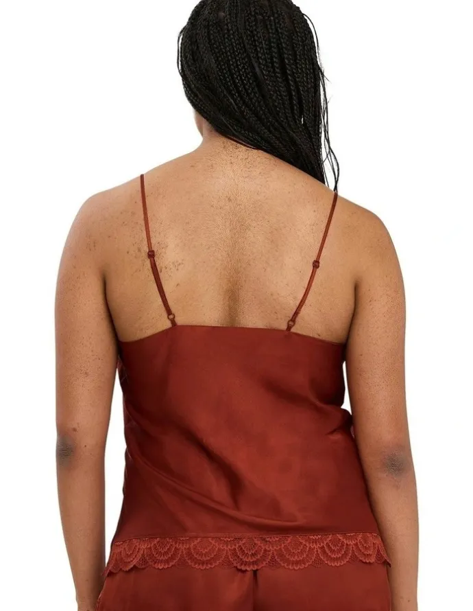 Sans Complexe Charming Silky Satin Camisole With Lace in Red