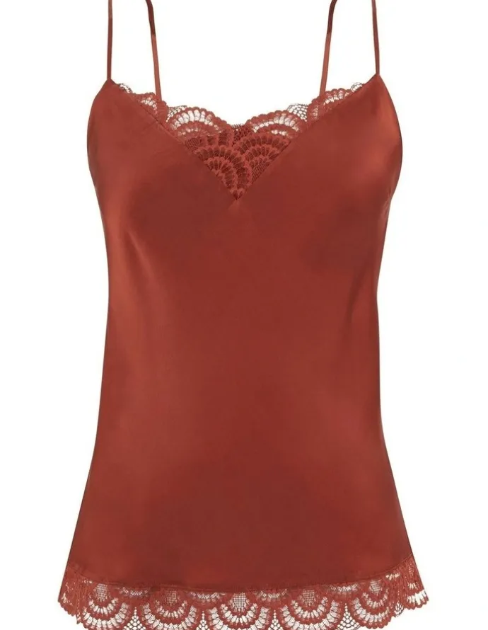Sans Complexe Charming Silky Satin Camisole With Lace in Red