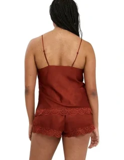 Sans Complexe Charming Silky Satin Camisole With Lace in Red