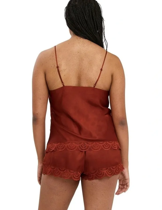 Sans Complexe Charming Silky Satin Camisole With Lace in Red