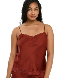Sans Complexe Charming Silky Satin Camisole With Lace in Red