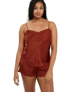 Sans Complexe Charming Silky Satin Camisole With Lace in Red