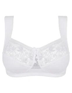 Sans Complexe Jeanne Wirefree Wide Strap Organic Cotton Bra With Lace in White