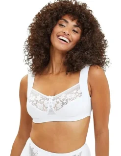 Sans Complexe Jeanne Wirefree Wide Strap Organic Cotton Bra With Lace in White