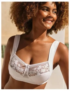 Sans Complexe Jeanne Wirefree Wide Strap Organic Cotton Bra With Lace in White