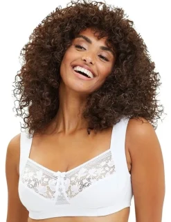 Sans Complexe Jeanne Wirefree Wide Strap Organic Cotton Bra With Lace in White