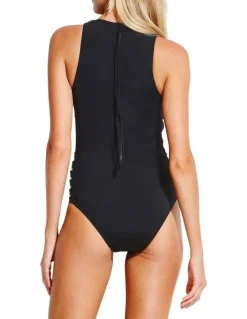 Seafolly Active Multi Strap High Neck One Piece Swimsuit in Black