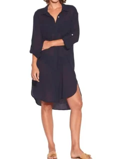 Seafolly Basics Crinkle Twill Beach Shirt in Black