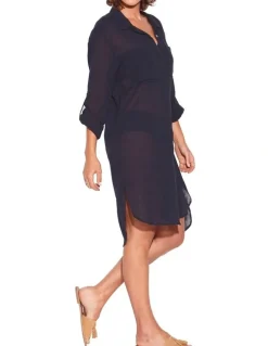 Seafolly Basics Crinkle Twill Beach Shirt in Black