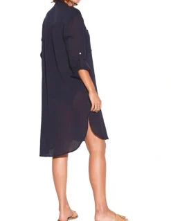 Seafolly Basics Crinkle Twill Beach Shirt in Black