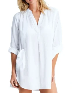 Seafolly Beach Basics Boyfriend Beach Shirt in White