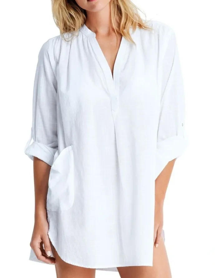 Seafolly Beach Basics Boyfriend Beach Shirt in White