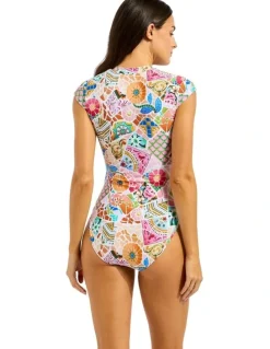 Seafolly Beach Boheme Zip Front One Piece in Parfait Pink