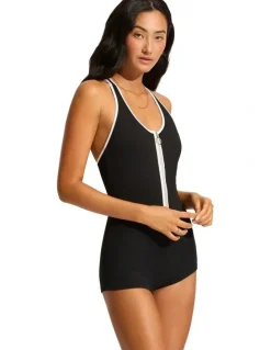 Seafolly Beach Bound Retro Boyleg One Piece in Black