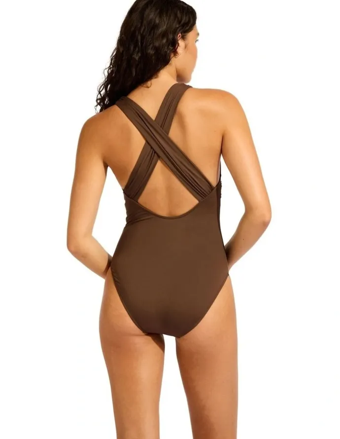 Seafolly Cross Back One Piece in Brown