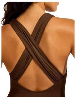 Seafolly Cross Back One Piece in Brown