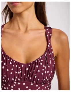 Seafolly Dolce Dot Ruched Cross Back One Piece in Dark Burgundy