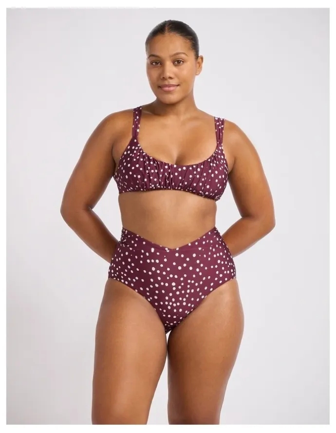 Seafolly Dolce Dot Ruched Bralette - Dark Burgundy