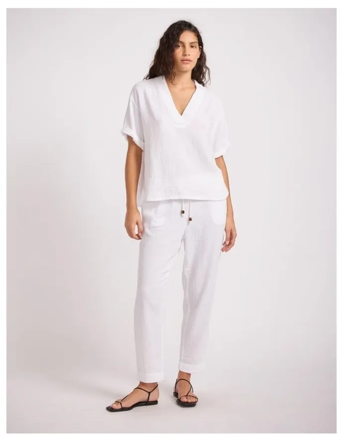 Seafolly Double Gauze Tapered Pant in White
