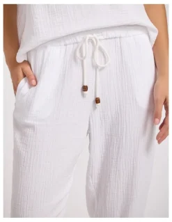 Seafolly Double Gauze Tapered Pant in White