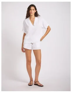 Seafolly Double Gauze V-Neck Top in White