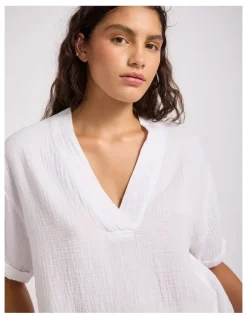 Seafolly Double Gauze V-Neck Top in White