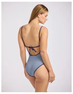 Seafolly Horizons Scoop Neck Tie Back One Piece in Marine